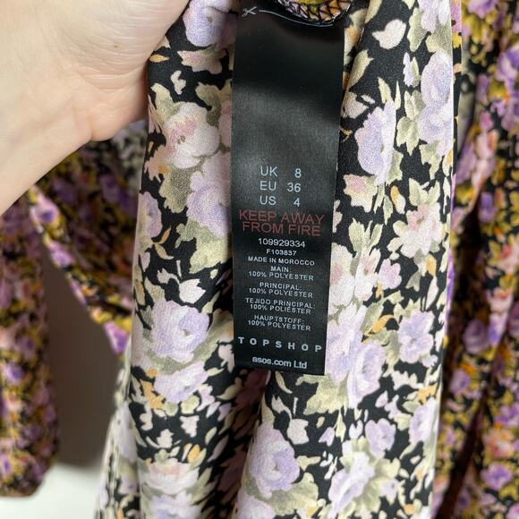 Topshop Dress 4 Dark Floral Maxi Open Back Long Balloon Sleeve Whimsigoth Fairy - Picture 8 of 10